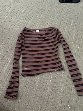 BDG Mauve and Black Striped Ribbed Long-Sleeve Top